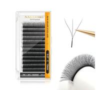 NAGARAKU 3D Lashes，W Shape Eyelash Extensions 0.07mm C Curl 14mm Volume Lashes Hand Woven Long Stem Matte Black Premade Fans 3 Tips False Eyelash