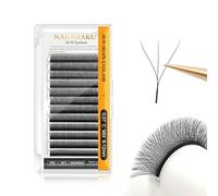 NAGARAKU 3D Lashes，W Shape Eyelash Extensions 0.07mm C Curl 8-12mm Mix Volume Lashes Hand Woven Long Stem Matte Black Premade Fans 3 Tips False Eyelash
