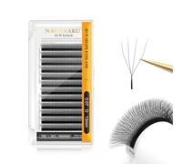 NAGARAKU 4D Lashes，W Shape Eyelash Extensions 0.07mm D Curl 13mm Volume Lashes Hand Woven Long Stem Matte Black Premade Fans 4 Tips False Eyelash