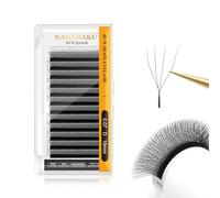 NAGARAKU 4D Lashes，W Shape Eyelash Extensions 0.07mm D Curl 15mm Volume Lashes Hand Woven Long Stem Matte Black Premade Fans 4 Tips False Eyelash