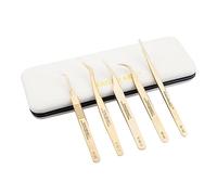 NAGARAKU 5 PCS Tweezers for Eyelash Extensions Straight and Curved Precision Professional Tweezer for Lash Extensions Volume Easy Fanning lash Precise Point with Storage Case Bag
