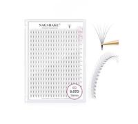 NAGARAKU Eyelash Extensions 320 Clusters Premade Fans Russian Volume Long Stem Premade Fans Thin Pointy Base Natural Pre Fanned Fluffy False Eyelash Black 16 Rows (6D 0.07 D Curl 14mm)