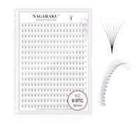NAGARAKU Eyelash Extensions 320 Clusters Premade Fans Russian Volume Long Stem Premade Fans Thin Pointy Base Natural Pre Fanned Fluffy False Eyelash Black 16 Rows (6D 0.07 C Curl 9mm)