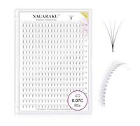 NAGARAKU Eyelash Extensions 320 Clusters Premade Fans Russian Volume Long Stem Premade Fans Thin Pointy Base Natural Pre Fanned Fluffy False Eyelash Black 16 Rows (4D 0.07 C Curl 9-14mm Mix Tray)