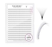 NAGARAKU Eyelash Extensions 320 Clusters Premade Fans Russian Volume Long Stem Premade Fans Thin Pointy Base Natural Pre Fanned Fluffy False Eyelash Black 16 Rows (10D 0.07 D Curl 8mm)