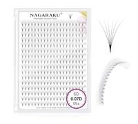 NAGARAKU Eyelash Extensions 320 Clusters Premade Fans Russian Volume Long Stem Premade Fans Thin Pointy Base Natural Pre Fanned Fluffy False Eyelash Black 16 Rows (6D 0.07 D Curl 9-14mm Mix Tray)