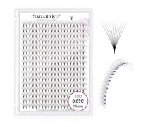 NAGARAKU Eyelash Extensions 320 Clusters Premade Fans Russian Volume Long Stem Premade Fans Thin Pointy Base Natural Pre Fanned Fluffy False Eyelash Black 16 Rows (10D 0.07 C Curl 14mm)