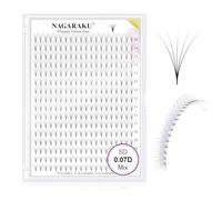 NAGARAKU Eyelash Extensions 320 Clusters Premade Fans Russian Volume Long Stem Premade Fans Thin Pointy Base Natural Pre Fanned Fluffy False Eyelash Black 16 Rows (5D 0.07 D Curl 9-14mm Mix Tray)