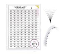 NAGARAKU Eyelash Extensions 320 Clusters Premade Fans Russian Volume Long Stem Premade Fans Thin Pointy Base Natural Pre Fanned Fluffy False Eyelash Black 16 Rows (10D 0.07 C Curl 9-14mm Mix Tray)