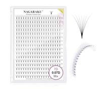 NAGARAKU Eyelash Extensions 320 Clusters Premade Fans Russian Volume Long Stem Premade Fans Thin Pointy Base Natural Pre Fanned Fluffy False Eyelash Black 16 Rows (7D 0.07 D Curl 9-14mm Mix Tray)