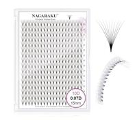 NAGARAKU Eyelash Extensions 320 Clusters Premade Fans Russian Volume Long Stem Premade Fans Thin Pointy Base Natural Pre Fanned Fluffy False Eyelash Black 16 Rows (10D 0.07 D Curl 15mm)