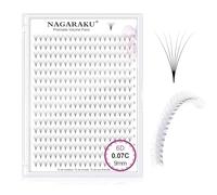 NAGARAKU Eyelash Extensions 320 Pcs Premade Fans Russian Volume Long Stem Premade Fans Thin Pointy Base Natural Pre Fanned Fluffy False Eyelash Clusters Black 16 Rows (6D 0.07 C Curl 9mm)