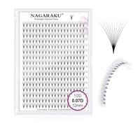 NAGARAKU Eyelash Extensions 320 Pcs Premade Fans Russian Volume Long Stem Premade Fans Thin Pointy Base Natural Pre Fanned Fluffy False Eyelash Clusters Black 16 Rows (10D 0.07 D Curl 12mm)