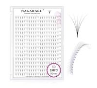 NAGARAKU Eyelash Extensions 320 Pcs Premade Fans Russian Volume Long Stem Premade Fans Thin Pointy Base Natural Pre Fanned Fluffy False Eyelash Clusters Black 16 Rows (5D 0.07 C Curl 10mm)