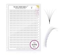 NAGARAKU Eyelash Extensions 320 Pcs Premade Fans Russian Volume Long Stem Premade Fans Thin Pointy Base Natural Pre Fanned Fluffy False Eyelash Clusters Black 16 Rows (5D 0.07 D Curl 9-14mm Mix Tray)