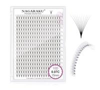 NAGARAKU Eyelash Extensions 320 Pcs Premade Fans Russian Volume Long Stem Premade Fans Thin Pointy Base Natural Pre Fanned Fluffy False Eyelash Clusters Black 16 Rows (10D 0.07 C Curl 15mm)