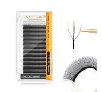 NAGARAKU Eyelash Extensions Cluster 3D W Shape Dual-core Volume Lashes Hand Woven Long Stem 0.07mm D Curl 14mm Matte Black Premade Fans Triple Tips False Eye Lash Extension, 1, 0.03 kilograms