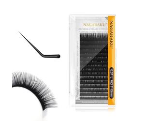 NAGARAKU Eyelash Extensions Individual Mega Volume Lashes Manual Fan 0.07mm L Curl 7-15mm Mix Tray Classic Matte Black Natural False Lash 16 Rows