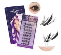 NAGARAKU Pre Glued Cluster Lashes 32 Pcs No Glue Needed Press-on Pre-bond Eyelashes Self Adhesive Reusable DIY Lashes Night Dancer Style (SA-020, 0.07mm C Curl 11-15mm）