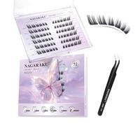 NAGARAKU Pre Glued Cluster Lashes Air Series Eyelashes Flying Fox Style 72 Pcs No Glue Needed Pre-bond Eyelashes Self Adhesive DIY Lashes（0.07mm C Curl Mix Length)