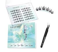 NAGARAKU Pre Glued Cluster Lashes Air Series Eyelashes Guppy Style 72 Pcs No Glue Needed Pre-bond Eyelashes Self Adhesive DIY Lashes（0.07mm C Curl Mix Length)