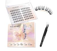 NAGARAKU Pre Glued Cluster Lashes Air Series Eyelashes Squirrel Style 72 Pcs No Glue Needed Pre-bond Eyelashes Self Adhesive DIY Lashes（0.07mm C Curl Mix Length)
