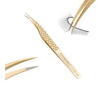 NAGARAKU Precision Fiber Tip Grip Tweezer for Eyelash Extensions Diamond Handle Anti-Static Anti-Slip Premium Gold Stainless Steel Eyelashes Tweezers Supplies with Box(Dolphin Tweezer AG-05)