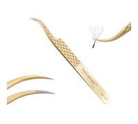NAGARAKU Precision Fiber Tip Grip Tweezer for Eyelash Extensions Diamond Handle Anti-Static Anti-Slip Premium Gold Stainless Steel Eyelashes Tweezers Supplies with Box(C Curved Tip Tweezer AG-04)