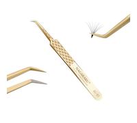 NAGARAKU Precision Fiber Tip Tweezer for Eyelash Extensions Diamond Grip Anti-Static Anti-Slip Premium Gold Stainless Steel Curved Volume Eyelashes Tweezers Supplies with Box(45 Degree Tweezer AG-07)