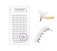 NAGARAKU Premade Eyelash Extensions Volume Fans 120 Fans 8D 0.07C Curl 8mm Sharp Narrow Stem Clusters Fluffy