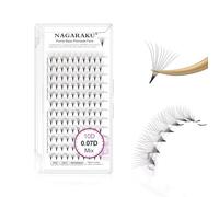 NAGARAKU Premade Volume Eyelash Extensions - 120 Fans, 10D-0.07D Curl, 8-15mm Mix Sharp Narrow Stem Clusters, Thin Pointy Base Russian Fans, Ready Volume