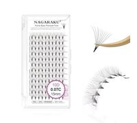 NAGARAKU Premade Volume Lash Extensions - 120 Fans, 10D, 0.07C Curl, 15mm, Sharp, Narrow Stem, Clusters, Thin Pointy Base, Russian Fans, Ready Volume