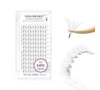 NAGARAKU Premade Volume Lash Extensions - 120 Fans, 5D, 0.07C Curl, 15mm Sharp Narrow Stem Clusters, Russian Fans, Ready Volume
