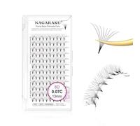 NAGARAKU Premade Volume Lash Extensions - 120 Fans, 8D, 0.07C Curl, 13mm Sharp Narrow Stem Clusters, Thin Pointy Base, Russian Fans, Ready Volume