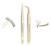 NAGARAKU Tweezers for Eyelash Extensions Straight and Curved Precision Professional Volume Easy Fanning lash Precise Point 1 Pair Tweezers for Lash(M-01 & M-02)