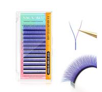 NAGARAKU YY Eyelash Extensions Blue + Purple Color Y lash 0.07mm D Curl Mix Tray 8-15mm Premade 4D Easy Fan Russian Volume Cluster 12 rows pre Fanned Eye Lashes