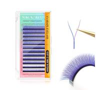 NAGARAKU YY Eyelash Extensions Supplies Y Lash Premade Fans 4D Russian Volume Cross YY Eyelashes Handwoven Y Shaped Mesh Technology Wispy Crisscross Cluster 12 Rows Blue+Purple(0.07 C Curl 8-15mm）