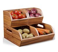 NAGAWOOD Acacia Wood Pantry Storage Bins - Stackable Open Front Kitchen Baskets for Potato, Onion, Fruit, Bread & More - Rustic Wooden Basket for Pantry - Easy Assembly with Tools & Hardware Included