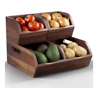 NAGAWOOD Acacia Wood Pantry Storage Bins - Stackable Open Front Kitchen Baskets with Airflow Vent for Potato, Onion, Fruit, Vegetable, and Bread Storage, Wood Organizer for Pantry and Countertop