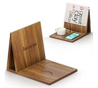 NAGAWOOD Triangle Book Holder, Book Rest, Acacia Foldable Book Nook Reading Valet, Triangle Book Stand with Cup, Pen, Glasses and Phone Holder for Bedroom, Nightstand or Office, Gifts for Book Lover