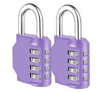 NAGE 4-Digit Combination Padlock with Resettable Code | Heavy Duty Outdoor Padlock for Gym, School Lockers, Toolbox, Gate, Shed & Garage | Weatherproof Number Lock (2P, Purple)