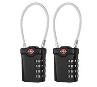 NAGE TSA Approved Luggage Locks with Open Alert Indicator, Suitcase Padlock with Flexible Cable, White Code 4 Digit Luggage Locks for Suitcases, Briefcase, Travel Lock, Tent Lock (Black, 2P)