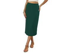 Naggoo Womens Midi Skirts Summer Elastic High Waisted Back Slit Long Straight Skirt Below Knee, Dark Green, XL
