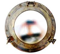 Nagina International 15" Antique Brass Porthole Mirror | Maritime Ship's Decor | Wall Hanging