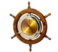 Nagina International 24" Exclusive Pirate's Nautical Ship's Steering Wheel Styled Porthole Clock | Lavish Wall Decor Gifts & Collectible … (12 Inches)