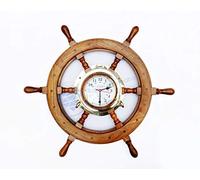 Nagina International 26" Nautical Premium Wide Brass Porthole Ship Wheel Clock | Wall Hanging | Numerals | Vintage Gift