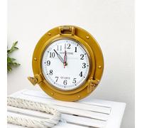 Nagina International 9" Antique Brass Premium Nautical Wall Decor Vintage Time's Clock | Pirate's Porthole Decorative Clock (Quart'z Roman Dial)