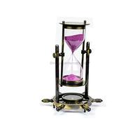 Nagina International Antique Brass Nautical Hourglass Sand Timer With Functional Metal Ship Wheel Compass | Premium Office Decor Accent | Model Ship's Replica Piece