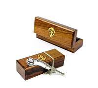 Nagina International Boatswain's Brass Crafted Bosun's Pipe Whistle With Chain & Handcrafted Rosewood Anchor Inlayed Case | Pirate's Decor Collection | Maritime Decor (Nickel Plated W/Box)