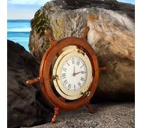 Nagina International Brass Nautical Full Porthole Tim'es Clock Ship Wheel | Pirate's Maritime Vintage Gift (18 Inches)